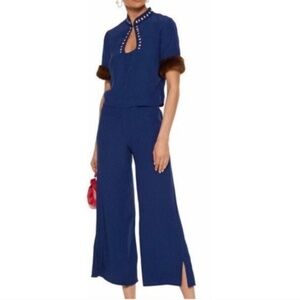 Staud Astrid Set (Cropped Fur Trim Top and Pants)